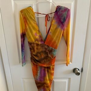 Fashion Nova Colorful Tie-Dye Long Sleeve Dress